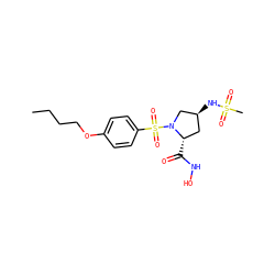 CCCCOc1ccc(S(=O)(=O)N2C[C@@H](NS(C)(=O)=O)C[C@@H]2C(=O)NO)cc1 ZINC000003870354