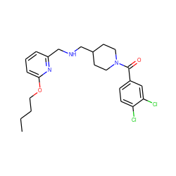 CCCCOc1cccc(CNCC2CCN(C(=O)c3ccc(Cl)c(Cl)c3)CC2)n1 ZINC000013782342