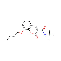 CCCCOc1cccc2cc(C(=O)NC(C)(C)C)c(=O)oc12 ZINC000299867580