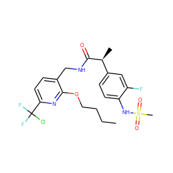 CCCCOc1nc(C(F)(F)Cl)ccc1CNC(=O)[C@@H](C)c1ccc(NS(C)(=O)=O)c(F)c1 ZINC000060327131