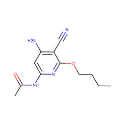 CCCCOc1nc(NC(C)=O)cc(N)c1C#N ZINC000014960161