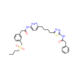 CCCCS(=O)(=O)Cc1cccc(CC(=O)Nc2ccc(CCCCc3nnc(NC(=O)Cc4ccccc4)s3)nn2)c1 ZINC000209922585