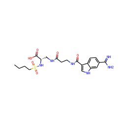 CCCCS(=O)(=O)N[C@@H](CNC(=O)CCNC(=O)c1c[nH]c2cc(C(=N)N)ccc12)C(=O)O ZINC000013776219