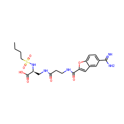 CCCCS(=O)(=O)N[C@@H](CNC(=O)CCNC(=O)c1cc2cc(C(=N)N)ccc2o1)C(=O)O ZINC000013776200