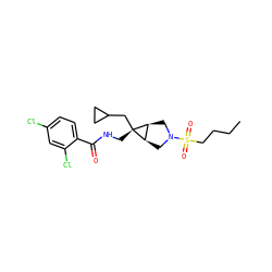 CCCCS(=O)(=O)N1C[C@H]2[C@@H](C1)[C@]2(CNC(=O)c1ccc(Cl)cc1Cl)CC1CC1 ZINC000103260024