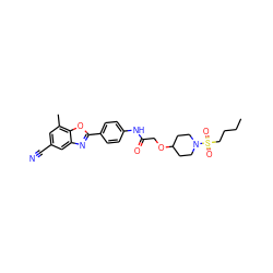 CCCCS(=O)(=O)N1CCC(OCC(=O)Nc2ccc(-c3nc4cc(C#N)cc(C)c4o3)cc2)CC1 ZINC000066156677