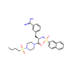 CCCCS(=O)(=O)N1CCN(C(=O)[C@@H](Cc2cccc(C(=N)N)c2)NS(=O)(=O)c2ccc3ccccc3c2)CC1 ZINC000026832888