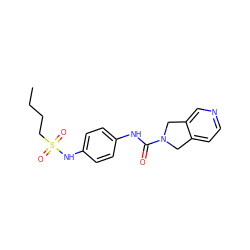 CCCCS(=O)(=O)Nc1ccc(NC(=O)N2Cc3ccncc3C2)cc1 ZINC000167622194