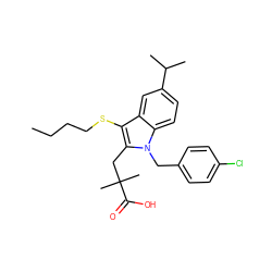 CCCCSc1c(CC(C)(C)C(=O)O)n(Cc2ccc(Cl)cc2)c2ccc(C(C)C)cc12 ZINC000013519518