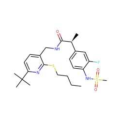 CCCCSc1nc(C(C)(C)C)ccc1CNC(=O)[C@@H](C)c1ccc(NS(C)(=O)=O)c(F)c1 ZINC001772604389