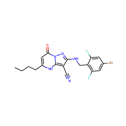 CCCCc1cc(=O)n2nc(NCc3c(F)cc(Br)cc3F)c(C#N)c2[nH]1 ZINC000473248978