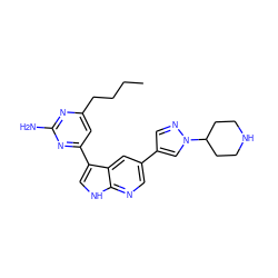 CCCCc1cc(-c2c[nH]c3ncc(-c4cnn(C5CCNCC5)c4)cc23)nc(N)n1 ZINC000116226869