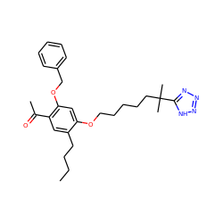 CCCCc1cc(C(C)=O)c(OCc2ccccc2)cc1OCCCCCC(C)(C)c1nnn[nH]1 ZINC000103262788