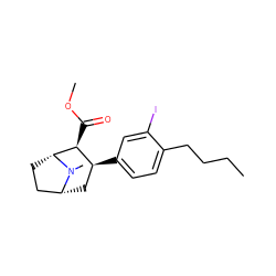 CCCCc1ccc([C@H]2C[C@@H]3CC[C@H]([C@H]2C(=O)OC)N3C)cc1I ZINC000073197713