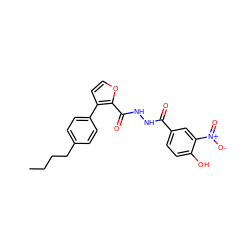 CCCCc1ccc(-c2ccoc2C(=O)NNC(=O)c2ccc(O)c([N+](=O)[O-])c2)cc1 ZINC000035969485