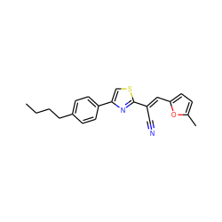 CCCCc1ccc(-c2csc(/C(C#N)=C/c3ccc(C)o3)n2)cc1 ZINC000004903489