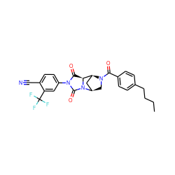 CCCCc1ccc(C(=O)N2C[C@@H]3C[C@H]2[C@@H]2C(=O)N(c4ccc(C#N)c(C(F)(F)F)c4)C(=O)N32)cc1 ZINC000028459577