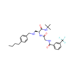 CCCCc1ccc(CNC[C@H](NC(=O)CNC(=O)c2cccc(C(F)(F)F)c2)C(=O)NC(C)(C)C)cc1 ZINC000028952426