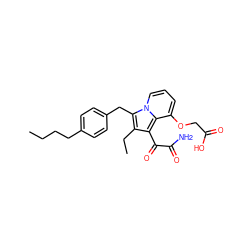 CCCCc1ccc(Cc2c(CC)c(C(=O)C(N)=O)c3c(OCC(=O)O)cccn23)cc1 ZINC000013758491