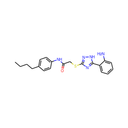 CCCCc1ccc(NC(=O)CSc2n[nH]c(-c3ccccc3N)n2)cc1 ZINC000653818673