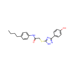 CCCCc1ccc(NC(=O)CSc2nc(-c3ccc(O)cc3)n[nH]2)cc1 ZINC000653816954