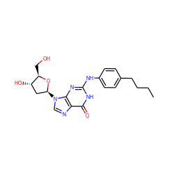 CCCCc1ccc(Nc2nc3c(ncn3[C@H]3C[C@H](O)[C@@H](CO)O3)c(=O)[nH]2)cc1 ZINC000029253189