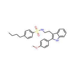 CCCCc1ccc(S(=O)(=O)NCCc2c(-c3ccc(OC)cc3)[nH]c3ccccc23)cc1 ZINC000014978359