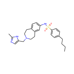 CCCCc1ccc(S(=O)(=O)Nc2ccc3c(c2)CCN(Cc2cnc(C)[nH]2)CC3)cc1 ZINC000049014403