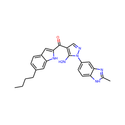 CCCCc1ccc2cc(C(=O)c3cnn(-c4ccc5[nH]c(C)nc5c4)c3N)[nH]c2c1 ZINC000150045111