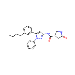 CCCCc1cccc(-c2cc(NC(=O)[C@@H]3CNC(=O)C3)nn2-c2ccccc2)c1 ZINC000169706988