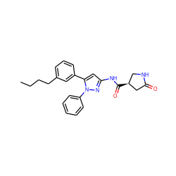 CCCCc1cccc(-c2cc(NC(=O)[C@H]3CNC(=O)C3)nn2-c2ccccc2)c1 ZINC000169706987