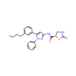 CCCCc1cccc(-c2cc(NC(=O)[C@H]3CNC(=O)O3)nn2-c2ccccc2)c1 ZINC000169707219