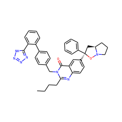 CCCCc1nc2ccc([C@]3(c4ccccc4)C[C@H]4CCCN4O3)cc2c(=O)n1Cc1ccc(-c2ccccc2-c2nnn[nH]2)cc1 ZINC000029409187