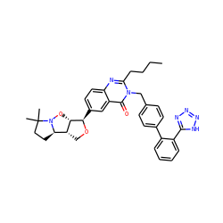 CCCCc1nc2ccc([C@H]3OC[C@H]4[C@@H]3ON3[C@@H]4CCC3(C)C)cc2c(=O)n1Cc1ccc(-c2ccccc2-c2nnn[nH]2)cc1 ZINC000003842997