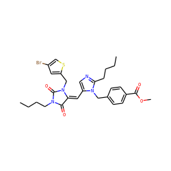 CCCCc1ncc(/C=C2/C(=O)N(CCCC)C(=O)N2Cc2cc(Br)cs2)n1Cc1ccc(C(=O)OC)cc1 ZINC000100715952