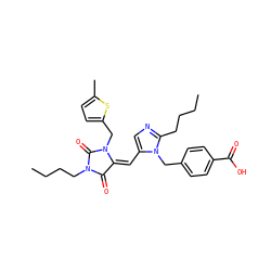 CCCCc1ncc(/C=C2/C(=O)N(CCCC)C(=O)N2Cc2ccc(C)s2)n1Cc1ccc(C(=O)O)cc1 ZINC000100715804