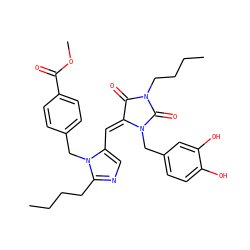 CCCCc1ncc(/C=C2/C(=O)N(CCCC)C(=O)N2Cc2ccc(O)c(O)c2)n1Cc1ccc(C(=O)OC)cc1 ZINC000027204390