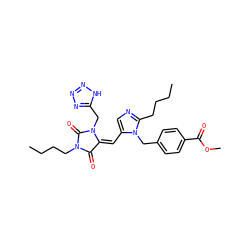 CCCCc1ncc(/C=C2/C(=O)N(CCCC)C(=O)N2Cc2nnn[nH]2)n1Cc1ccc(C(=O)OC)cc1 ZINC000013743390