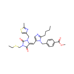CCCCc1ncc(/C=C2/C(=O)N(CSCC)C(=O)N2Cc2csc(C)n2)n1Cc1ccc(C(=O)OC)cc1 ZINC000103272937