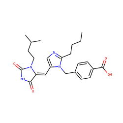 CCCCc1ncc(/C=C2/C(=O)NC(=O)N2CCC(C)C)n1Cc1ccc(C(=O)O)cc1 ZINC000036222418