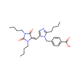 CCCCc1ncc(/C=C2\C(=O)N(CCCC)C(=O)N2CCCC)n1Cc1ccc(C(=O)O)cc1 ZINC000013743399