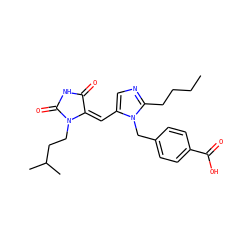 CCCCc1ncc(/C=C2\C(=O)NC(=O)N2CCC(C)C)n1Cc1ccc(C(=O)O)cc1 ZINC000013743405