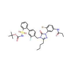 CCCCc1nn(-c2cc(NC(=O)CC)ccc2Br)c(=O)n1Cc1ccc(-c2ccccc2S(=O)(=O)NC(=O)OC(C)(C)C)cc1F ZINC000027208846