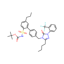 CCCCc1nn(-c2ccccc2C(F)(F)F)c(=O)n1Cc1ccc(-c2cc(CCC)ccc2S(=O)(=O)NC(=O)OC(C)(C)C)cc1 ZINC000003921675
