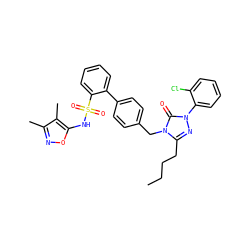 CCCCc1nn(-c2ccccc2Cl)c(=O)n1Cc1ccc(-c2ccccc2S(=O)(=O)Nc2onc(C)c2C)cc1 ZINC000653760635