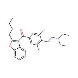 CCCCc1oc2ccccc2c1C(=O)c1cc(I)c(CCN(CC)CC)c(I)c1 ZINC000028476171