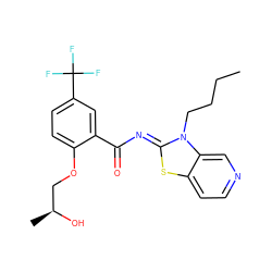 CCCCn1/c(=N/C(=O)c2cc(C(F)(F)F)ccc2OC[C@H](C)O)sc2ccncc21 ZINC000117680805