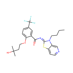 CCCCn1/c(=N/C(=O)c2cc(C(F)(F)F)ccc2OCCC(C)(C)O)sc2ccncc21 ZINC000117685087