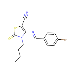 CCCCn1c(/N=C/c2ccc(Br)cc2)c(C#N)sc1=S ZINC000096913997