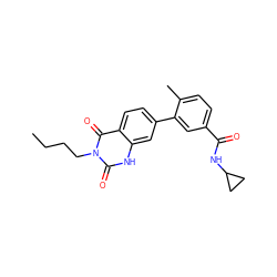 CCCCn1c(=O)[nH]c2cc(-c3cc(C(=O)NC4CC4)ccc3C)ccc2c1=O ZINC000040972834